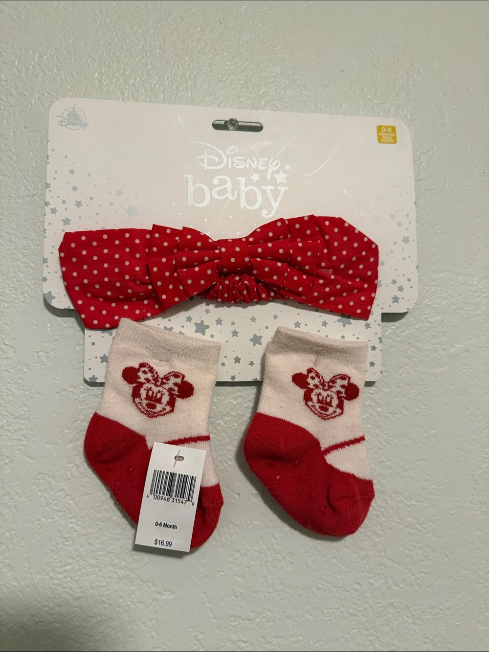 Disney Baby Red & White Minnie Polka Bow Headband with Matching Socks